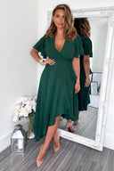 Teal Wrap Over Top Frill Hem Midi Dress