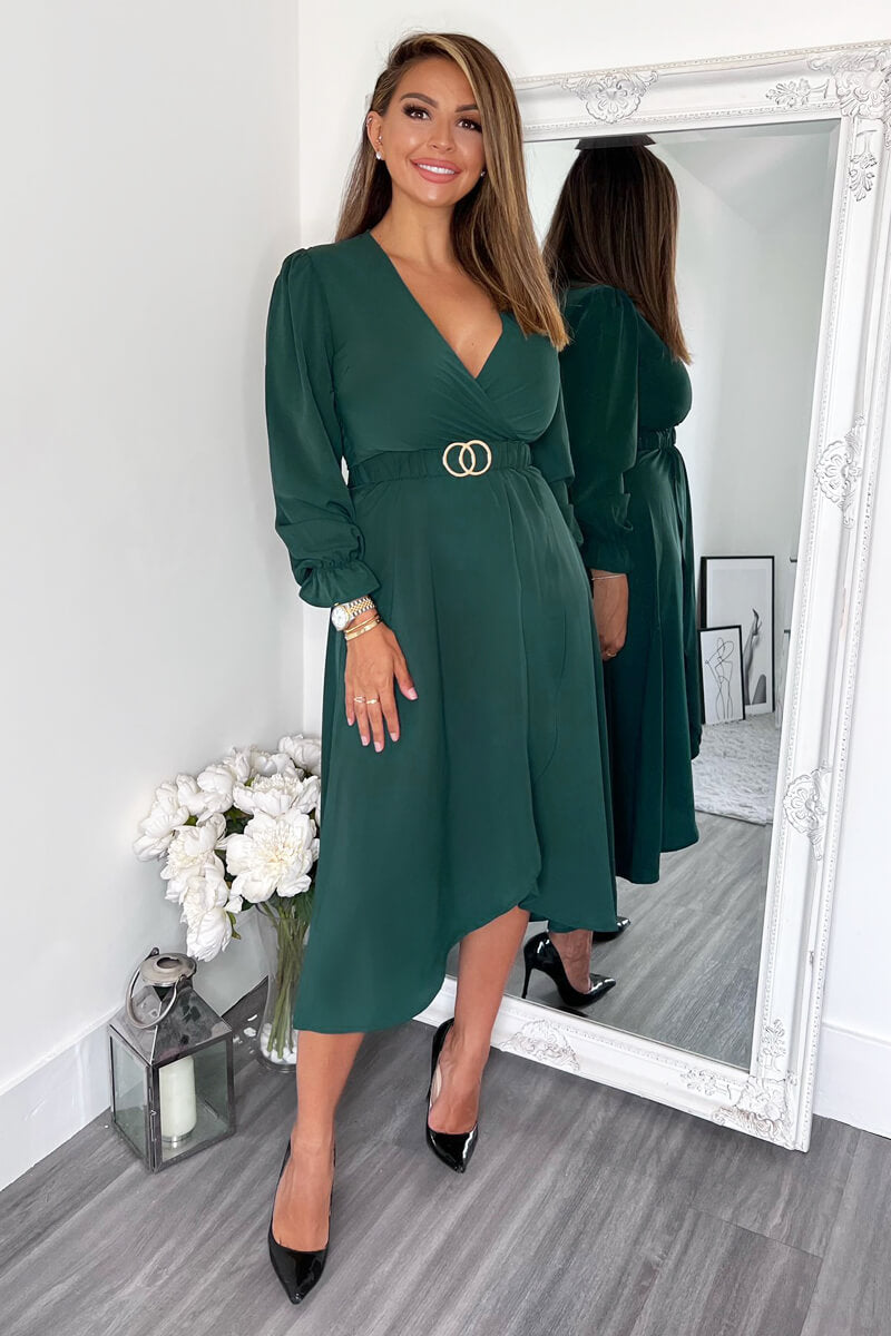 Teal Long Sleeve Belted Midi Dress AX Paris US Teal Long Sleeve Belted Midi Dress AX Paris US