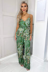 Green Paisley Print Strappy Jumpsuit