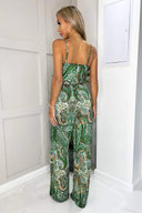 Green Paisley Print Strappy Jumpsuit