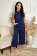 Navy Sleeveless Knot Front Jumpsuit