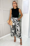 Black And Cream Printed 2 In 1 Belted Jumpsuit