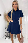 Navy Short Sleeve Belted Skater Dress