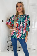 Multi Abstract Printed 3/4 Sleeve Top