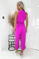 Hot Pink Sleeveless Knot Front Jumpsuit