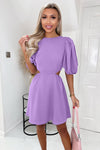 Lilac Cut Out Round Neck Mini Dress