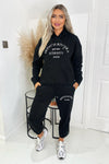 Black French Riviera Embroidered Slogan Hoodie Lounge Set