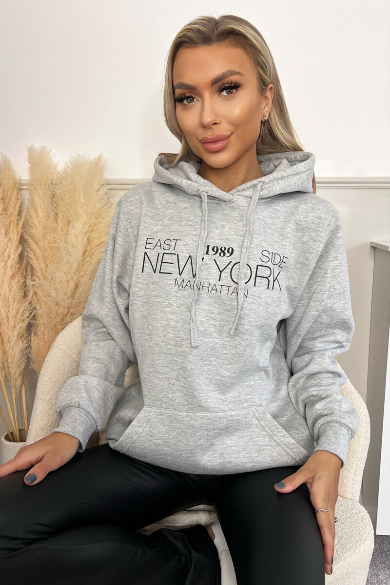 Grey 1989 New York Slogan Hoodie