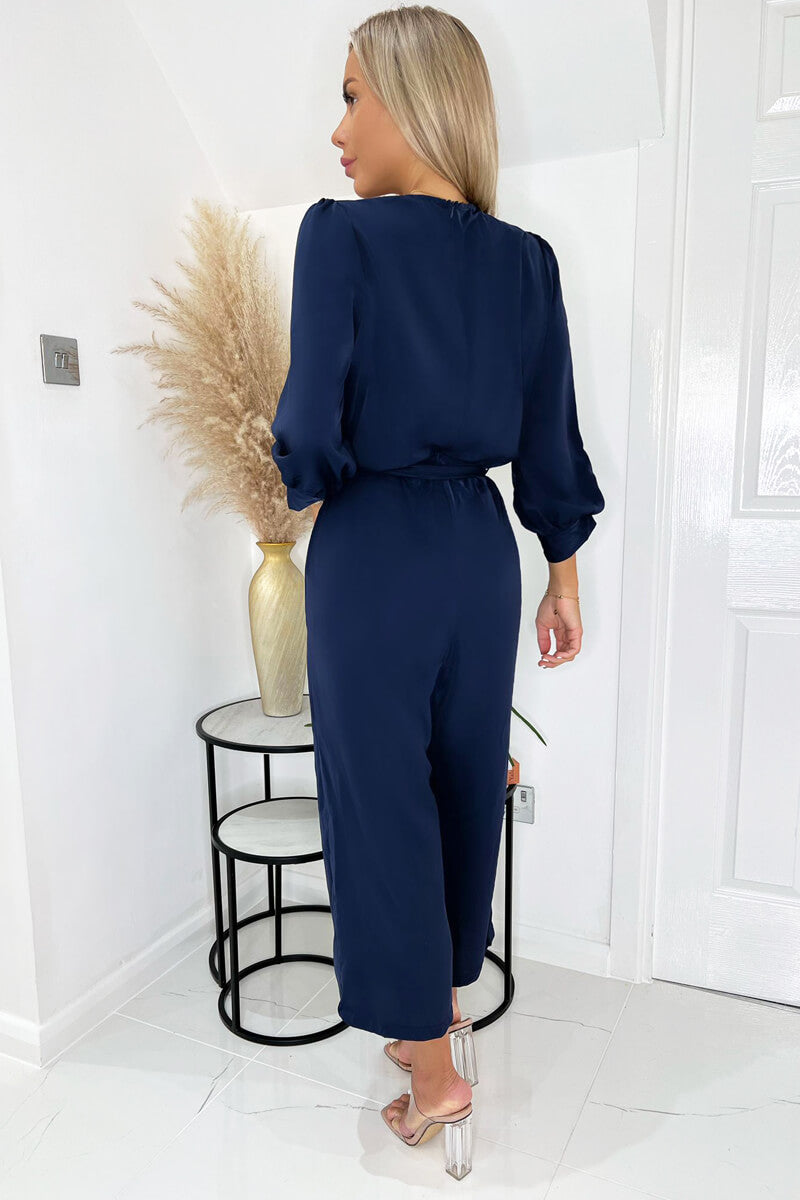 Navy Belted 3/4 Sleeve Jumpsuit