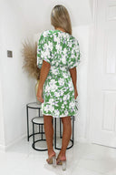 Green Floral Printed Batwing Mini Dress