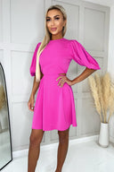 Hot Pink Cut Out Round Neck Mini Dress