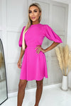 Hot Pink Cut Out Round Neck Mini Dress