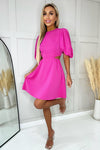 Hot Pink Cut Out Round Neck Mini Dress