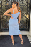 Ice Blue Gold Buckle Strap Wrap Dress