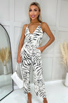 Stone And Black Animal Print V Neck Jumpsuit