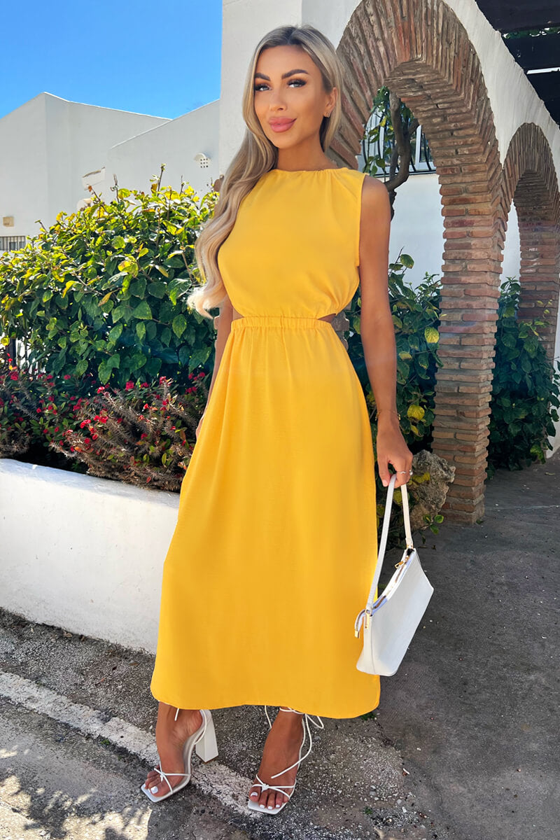 Yellow Cut Out Midi Dress