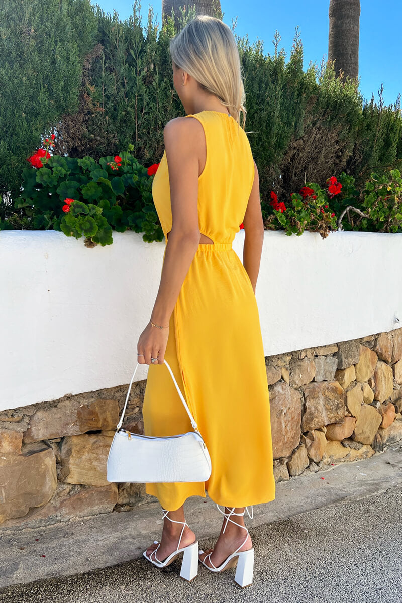 Yellow Cut Out Midi Dress
