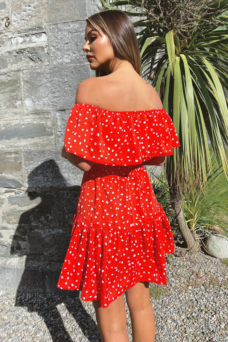 Red And White Polka Dot Bardot Style Mini Dress AX Paris US Red And White Polka Dot Bardot Style Mini Dress AX Paris US