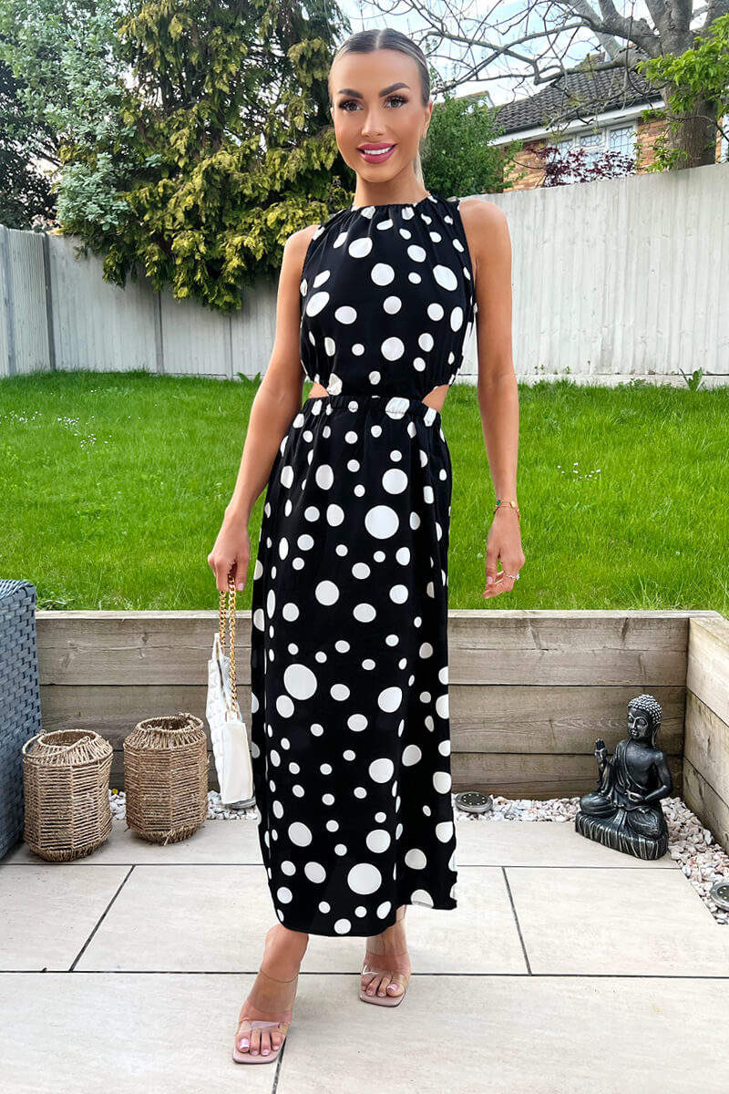 Black And White Polka Dot Cut Out Midi Dress – AX Paris US