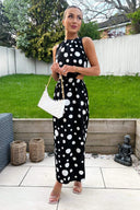 Black And White Polka Dot Cut Out Midi Dress