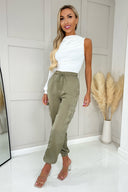 Khaki Satin Cuffed Cargo Pants