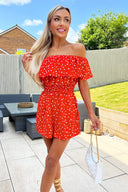 Orange Polka Dot Bardot Playsuit