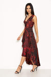 Red V Neck Animal Print Dress