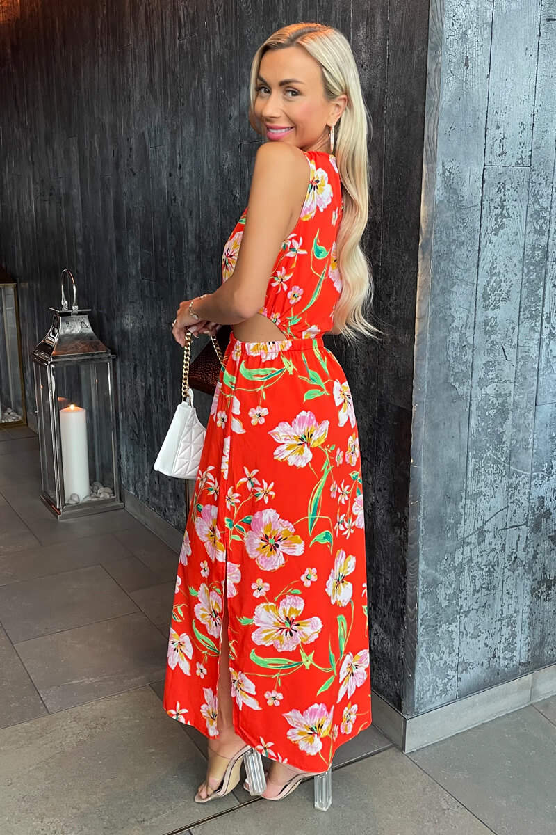 Orange Floral Cut Out Waist Midi Dress – AX Paris US