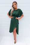 Teal Batwing Gathered Top Midi Dress