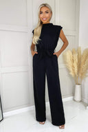 Black Tie Waist Wide Leg Jumpsuit