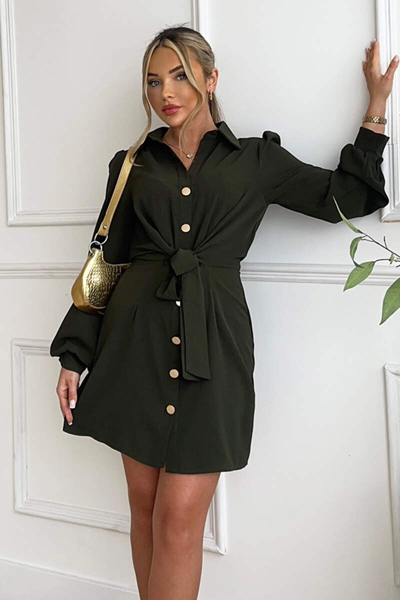 mini shirt dress with belt Olive Button Tie Front Mini Shirt Dress – AX Paris US