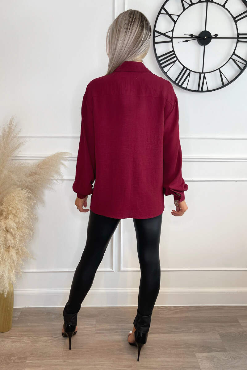 Wine Long Sleeve Gold Button Front Shirt