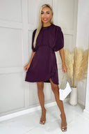 Wine Batwing Gathered Top Mini Dress