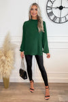 Green Ruffle Neck Long Sleeve Top