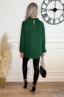 Green Ruffle Neck Long Sleeve Top