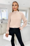 Stone Elasticated Cuff And Neck Long Sleeve Top