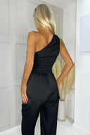 Black Ruched One Shoulder Bodysuit