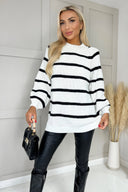 Cream And Black Oversized Stripe Knit Jumper