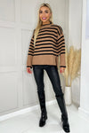 Camel And Black Striped Block Hem Jumper