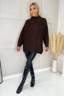 Chocolate Mock Neck Oversized Knit Jumper