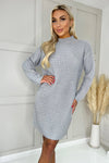 Grey High Neck Knitted Jumper Dress