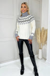 Cream Fairisle Roll Neck Knitted Jumper