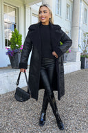 Black Longline Faux Shearling Coat