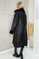 Black Longline Faux Shearling Coat