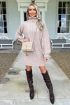 Oatmeal Roll Neck Cable Knit Dress
