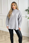 Grey Mock Neck Oversized Knit Jumper