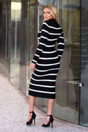 Black And Cream Stripe Bodycon Knit Dress