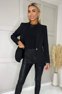 Black Diamante Button Blazer