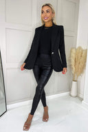 Black Diamante Button Blazer