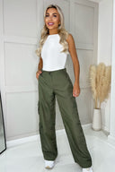 Khaki Wide Leg Cargo Pants